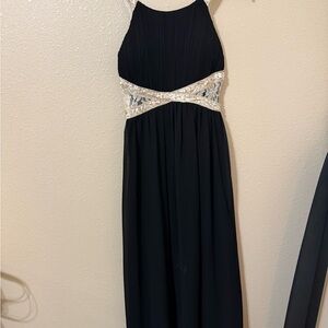 Elegant Black and Gold Prom Dress with lace
